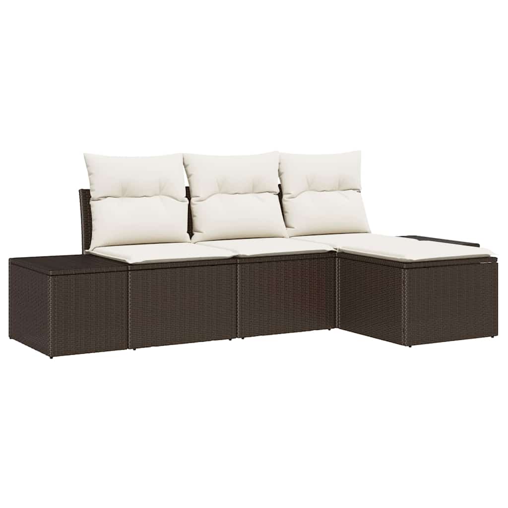 Garten-Sofa-Set mit Kissen mit Speicher 4 pcs Braun und Creme